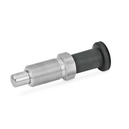 Otto Ganter Stainless Steel Indexing Plunger with Long Knob Plastic with and without Rest Position, GN 817.2
